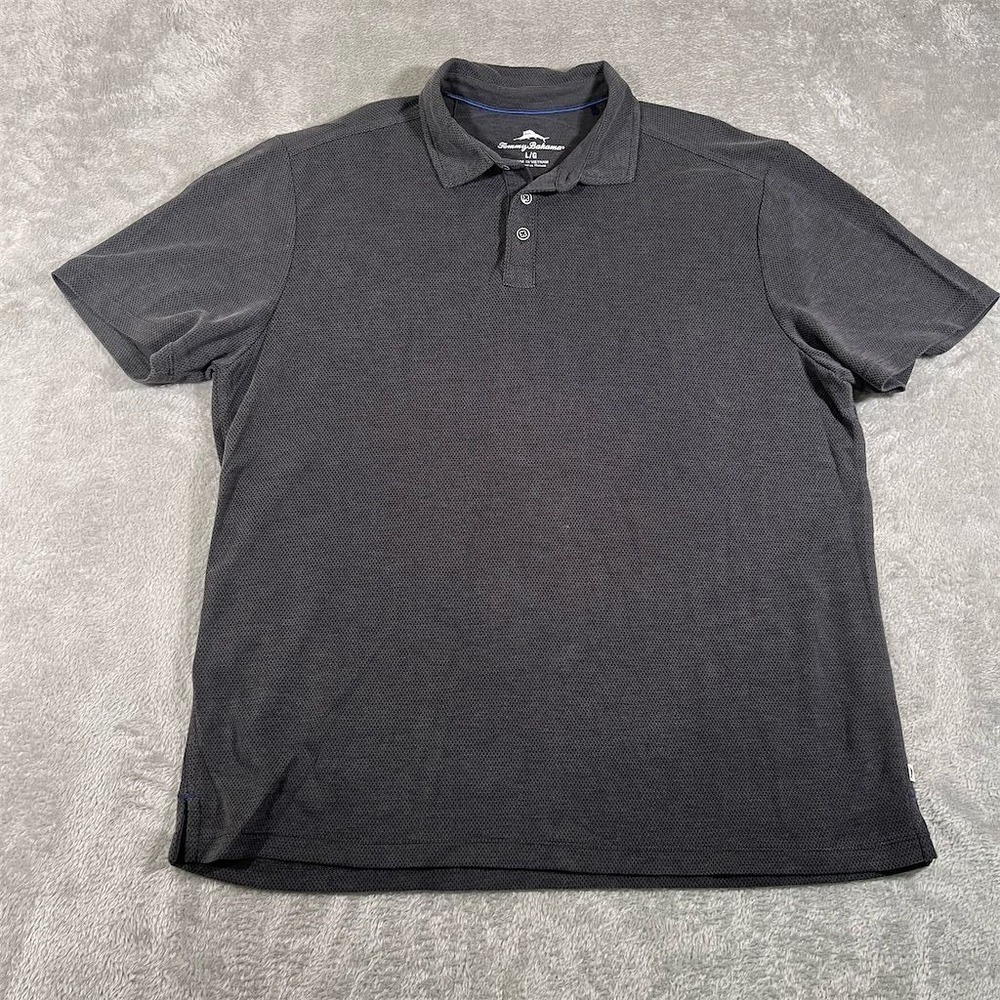 Tommy Bahama Polo Shirt Mens Large Gray Short Sleeve Tencel Modal Blend
